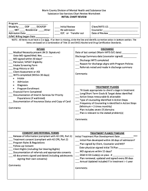 Substance Use Services Chart Review Worksheet