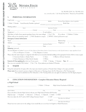 Nevada State College Undergraduate Application