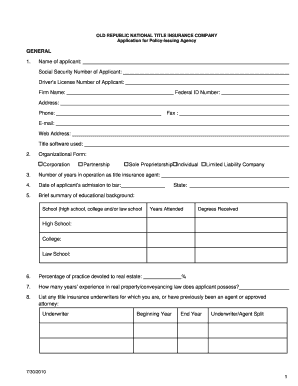 Title Insurance Policy Issuing Agency Application