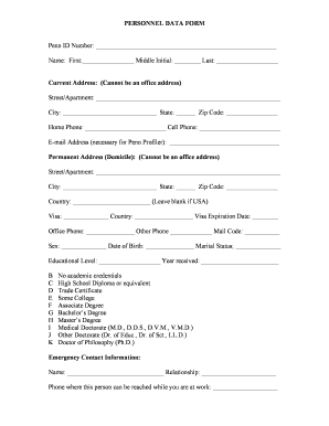 Personnel Data Form
