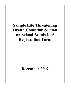 School Admission Life Threatening Health Condition Form