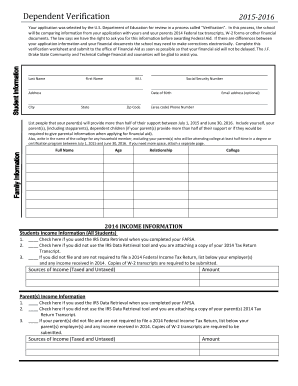 2015-2016 Verification Worksheet