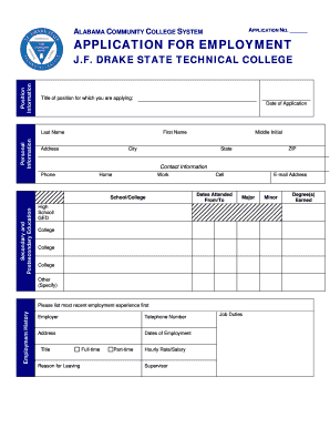 Alabama Community College System Application for Employment