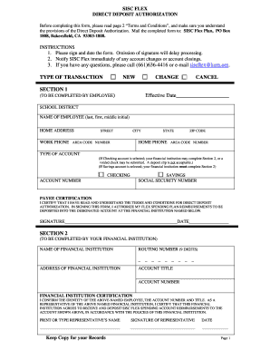 SISC Flex Direct Deposit Authorization
