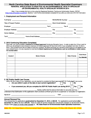 North Carolina Environmental Health Specialist Renewal Application