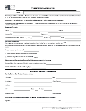 Fitness for Duty Certification
