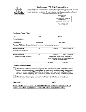 IVR PIN Change Form