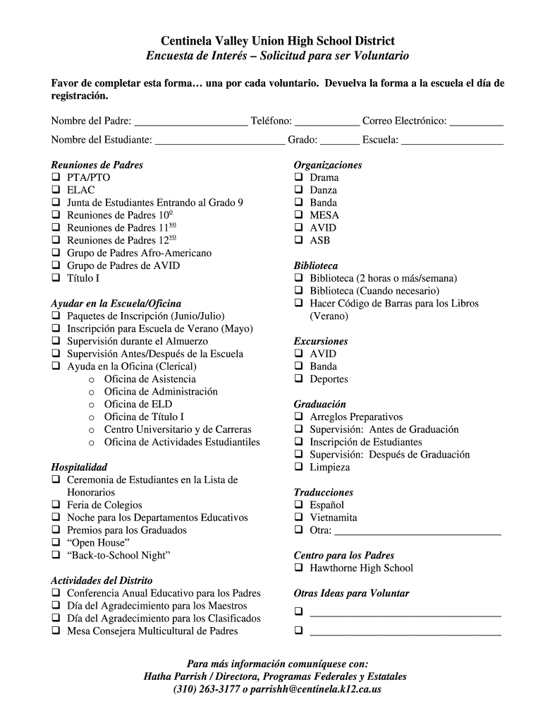 Volunteer Form - Spanishdoc Vista previa en la página 1