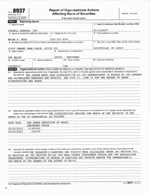 IRS Form 8937 Report of Organizational Actions