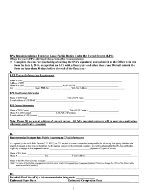 FY14 Cover Form for IPA Recommendation for LPB