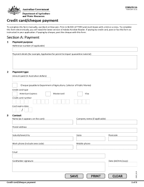Australian Credit Card/Cheque Payment Form