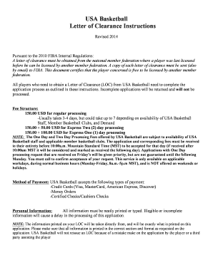 USA Basketball Letter of Clearance Application