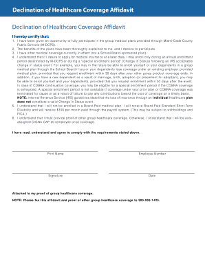 Declination of Healthcare Coverage Affidavit