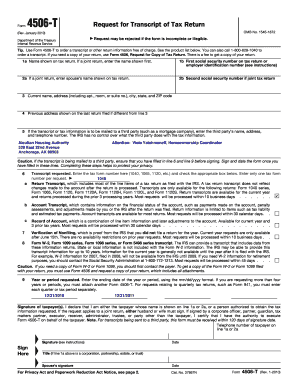 IRS Form 4506-T Request for Transcript of Tax Return