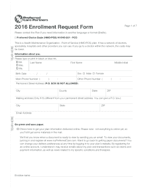 2016 Enrollment Request Form