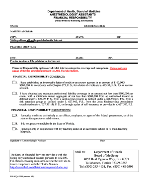 Anesthesiologist Assistant Financial Responsibility Form