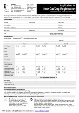 Victoria Cat and Dog Registration Form