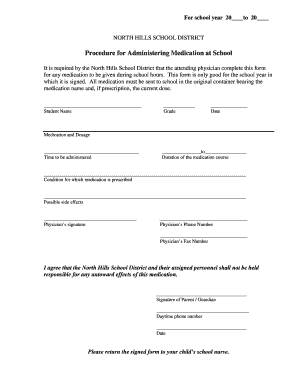 North Hills School Medication Administration Form