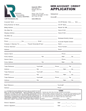 New Account Credit Application