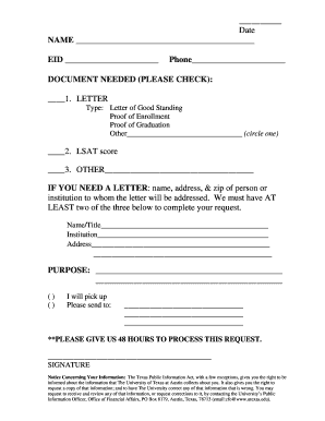 University of Texas Request for Document