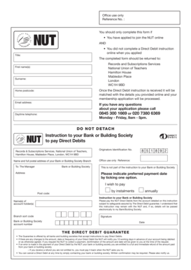NUT Direct Debit Instruction Form