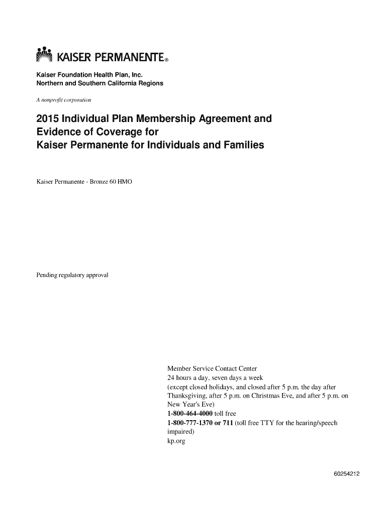 Fillable Online Kaiser Permanente Bronze 60 HMO Fax Email Print pdfFiller