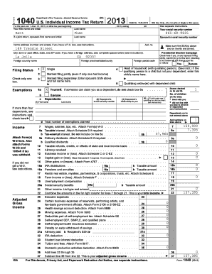 US Individual Income Tax Return Form 1040
