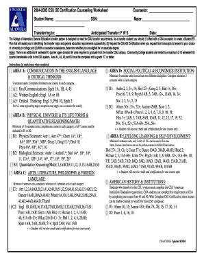 CSU GE Certification Counseling Worksheet