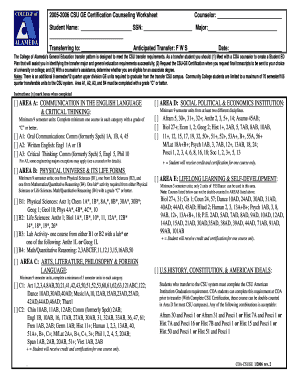 CSU GE Certification Counseling Worksheet