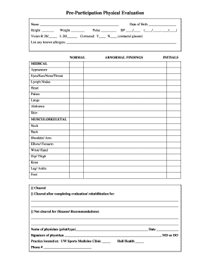 Pre-Participation Physical Evaluation Form