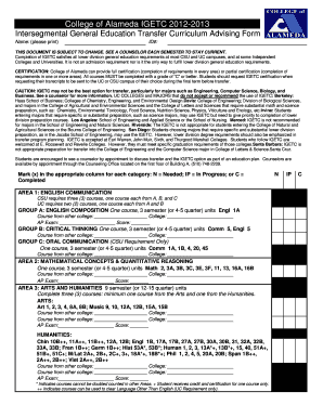 Intersegmental General Education Transfer Curriculum Form