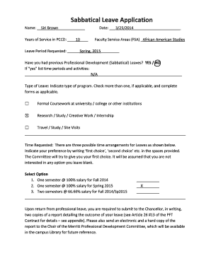 Fillable Online Sabbatical Leave Application Merrittedu Fax Email Print Pdffiller