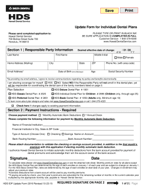 Hawaii Dental Service Individual Plan Update Form