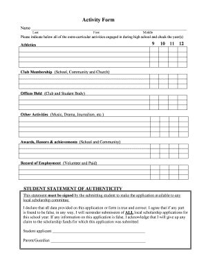 High School Activity Form
