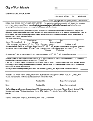 City of Fort Meade Employment Application