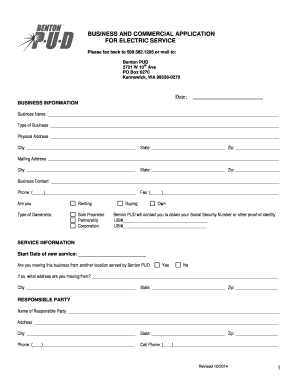 Business and Commercial Application for Electric Service
