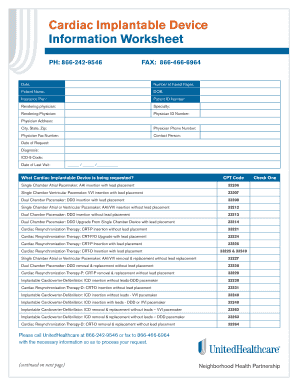 Cardiac Implantable Device Information Worksheet