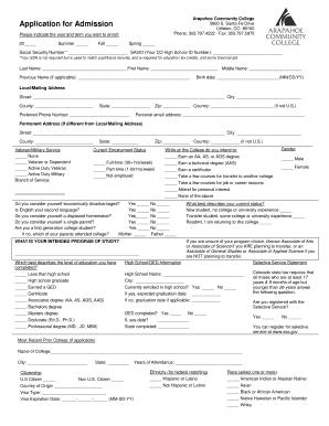Arapahoe Community College Application for Admission