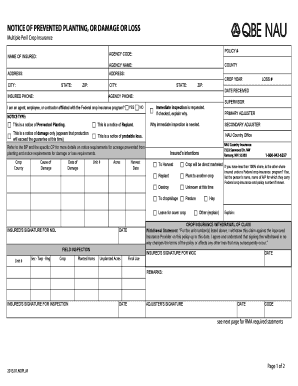 Notice of Prevented Planting or Damage or Loss
