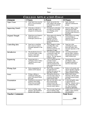 College Application Essay Rubric