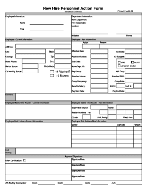 New Hire Personnel Action Form