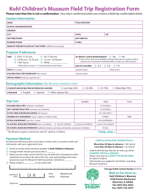 Kohl Children’s Museum Field Trip Registration Form