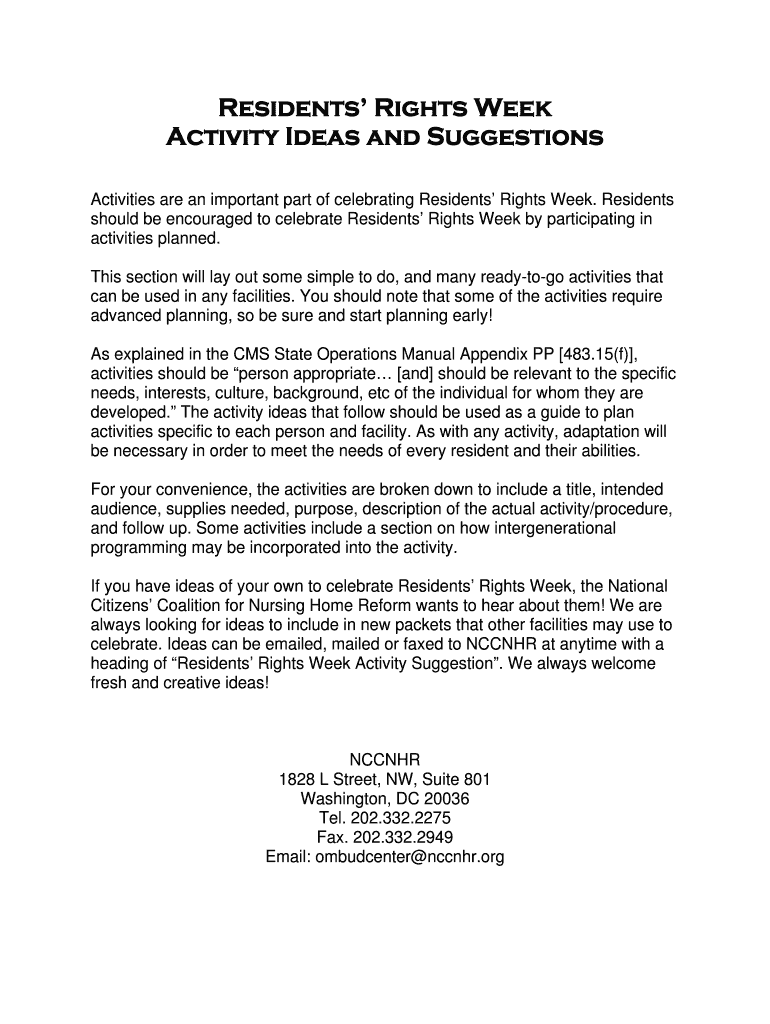 Fillable Online Residents Rights Week Fax Email Print - pdfFiller