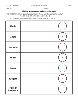 Geometry Circle Angles and Arcs Notes