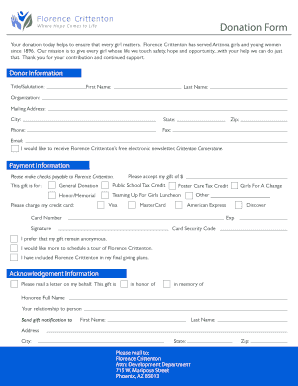 Florence Crittenton Donation Form