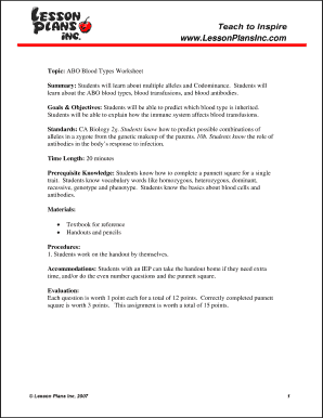 ABO Blood Types Worksheet