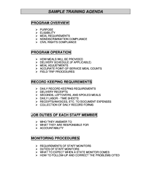 Summer Food Service Program Training Agenda