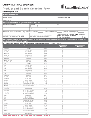 California Small Business Health Insurance Selection Form