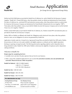Small Business Application for Group Service Agreement