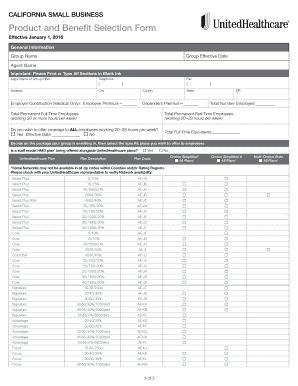 California Small Business Health Insurance Selection Form